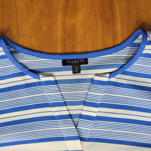 Talbots Blue & White Striped Roll Tab Sleeve Tunic Blouse - S - Picture 9 of 12